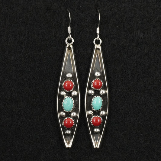 Paul Largo Turquoise, Coral & Sterling Silver Earrings