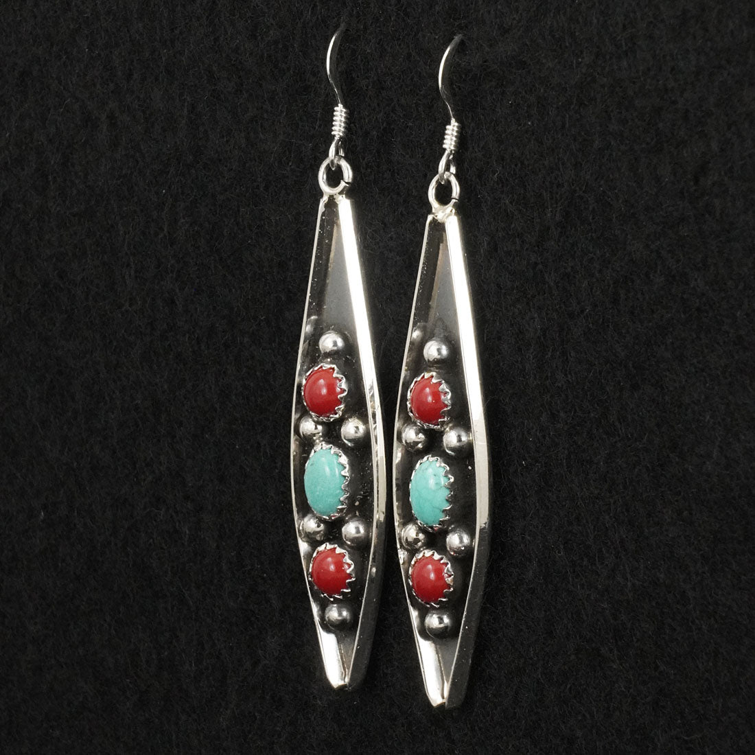Paul Largo Turquoise, Coral & Sterling Silver Earrings