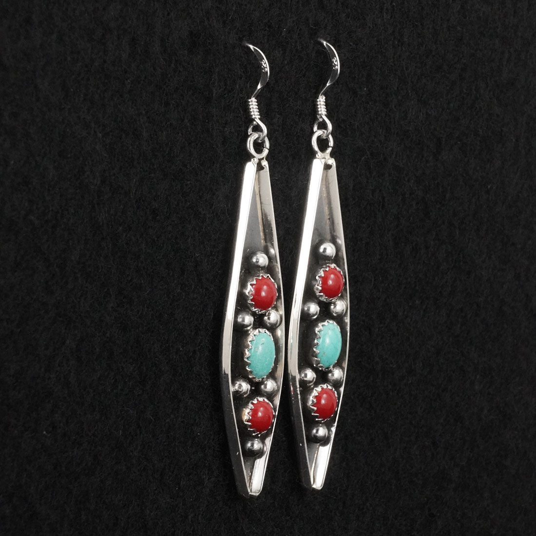 Paul Largo Turquoise, Coral & Sterling Silver Earrings