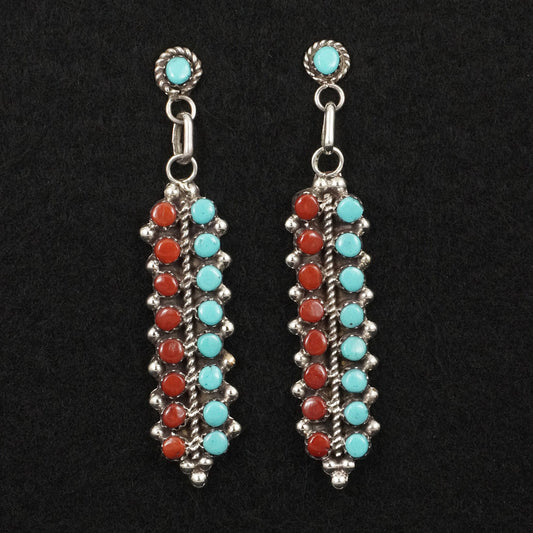 Jean Paisano Turquoise, Coral & Sterling Silver Earrings