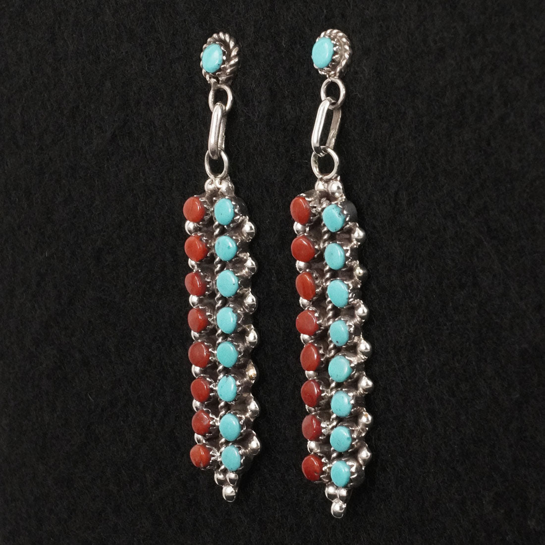 Jean Paisano Turquoise, Coral & Sterling Silver Earrings