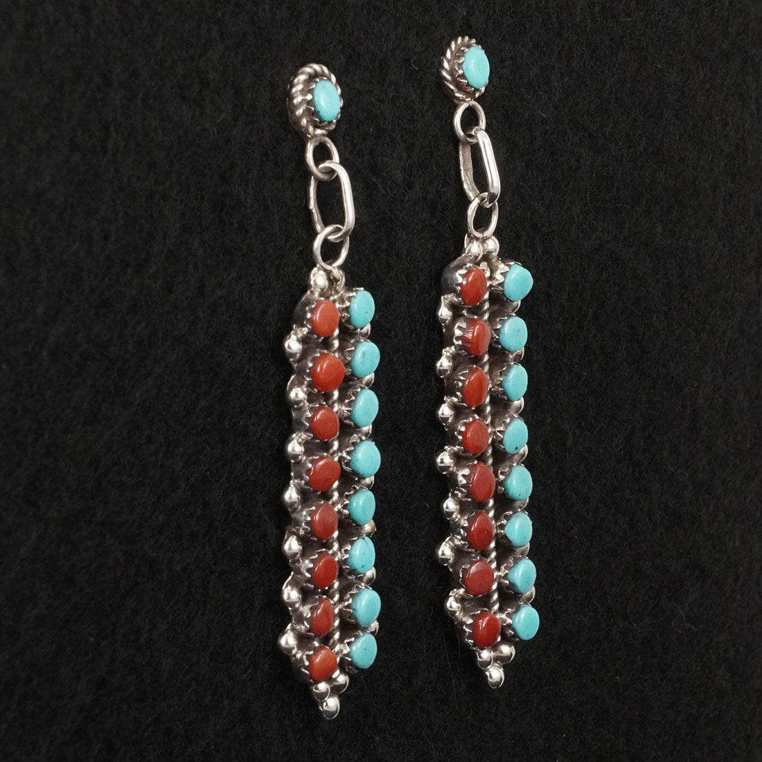 Jean Paisano Turquoise, Coral & Sterling Silver Earrings