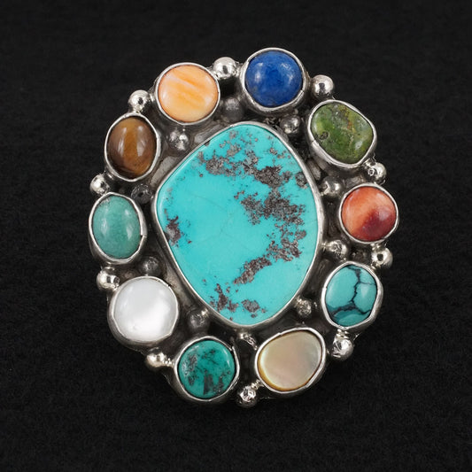 Priscilla Reeder Multi Stone & Sterling Silver Ring Size Adj