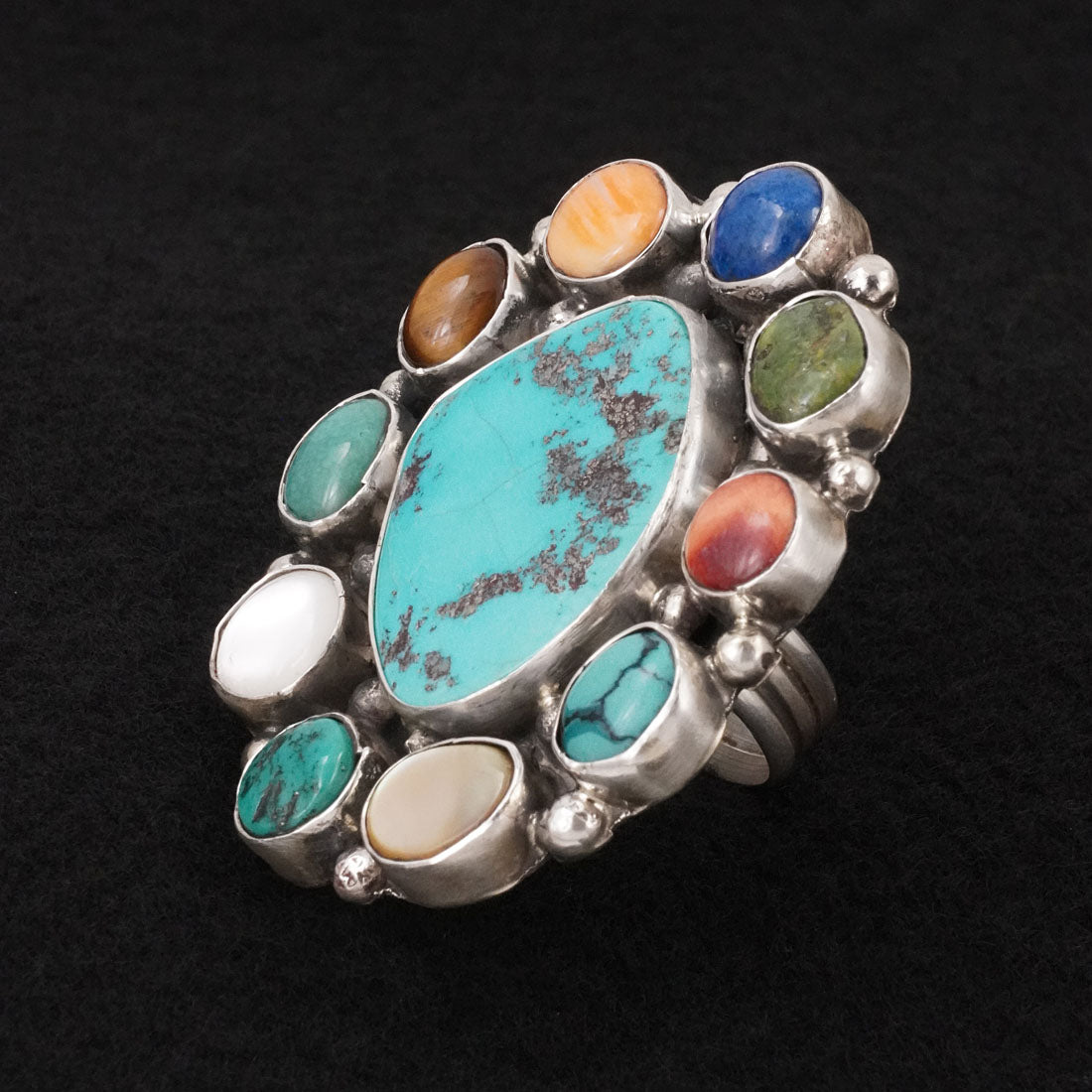 Priscilla Reeder Multi Stone & Sterling Silver Ring Size Adj
