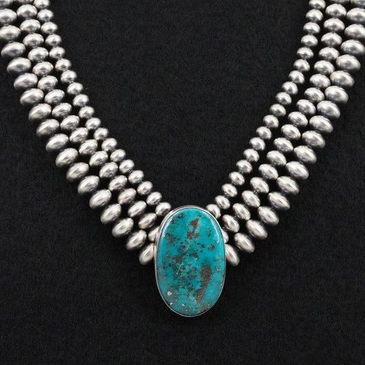 Eugene Gruber, Bryannen Halwood Turquoise & Sterling Silver Navajo Pearl Necklace