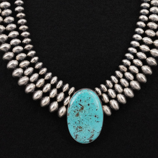 Eugene Gruber, Bryannen Halwood Turquoise & Sterling Silver Navajo Pearl Necklace