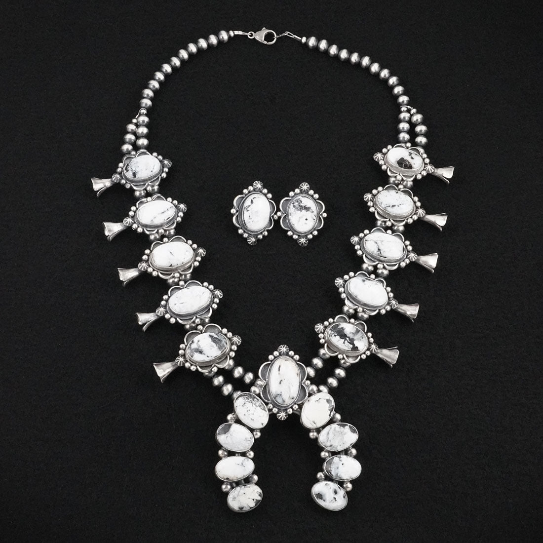 Paul Livingston White Buffalo & Sterling Silver Squash Blossom Set