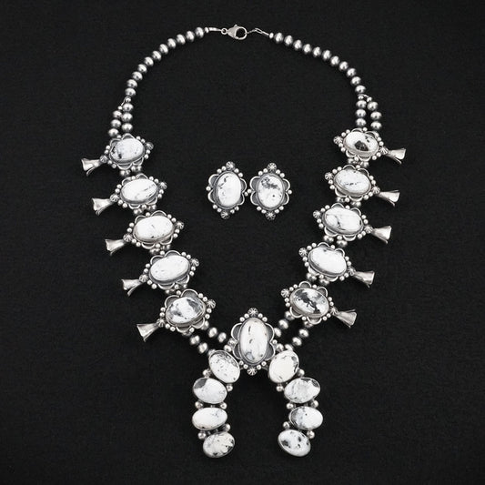 Paul Livingston White Buffalo & Sterling Silver Squash Blossom Set