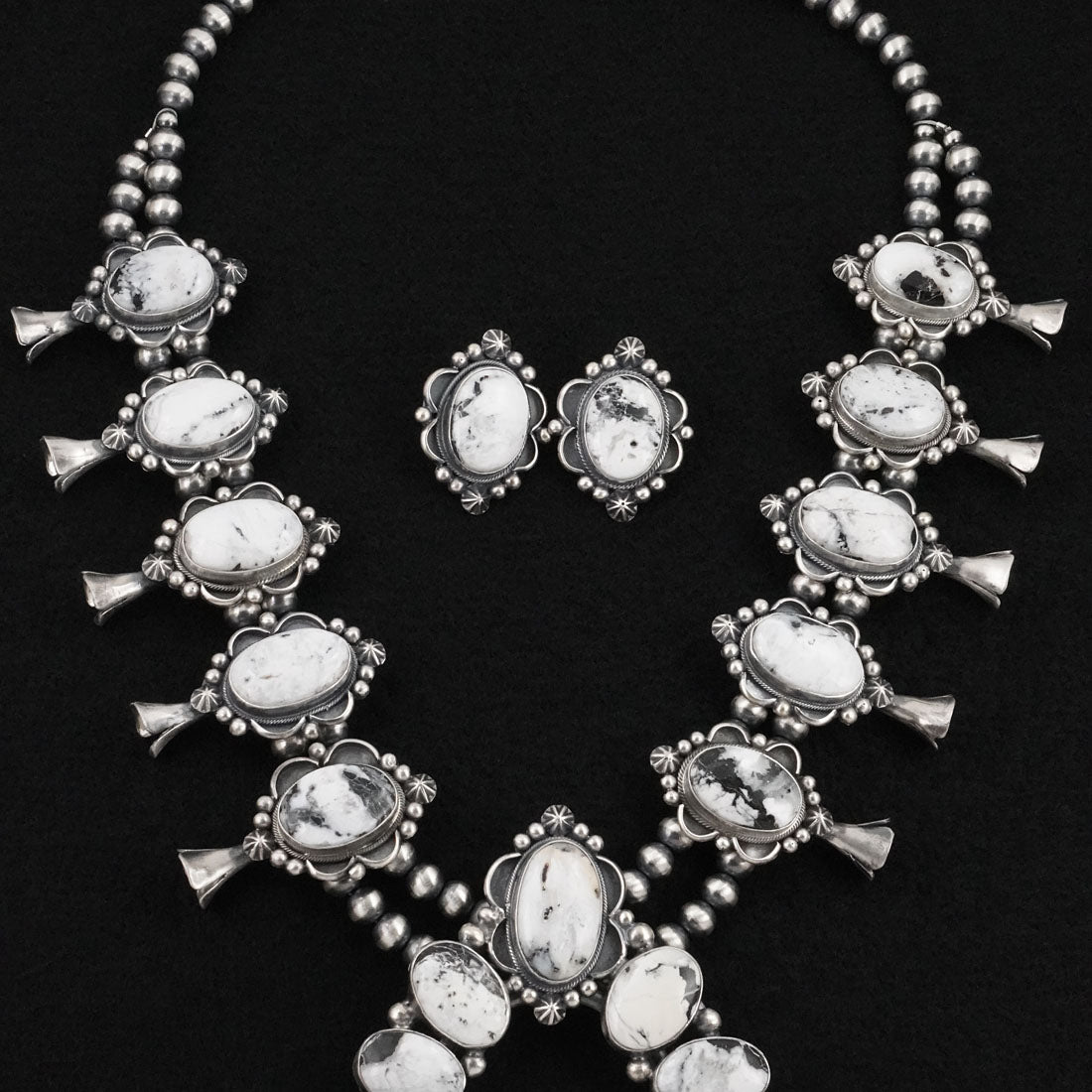 Paul Livingston White Buffalo & Sterling Silver Squash Blossom Set