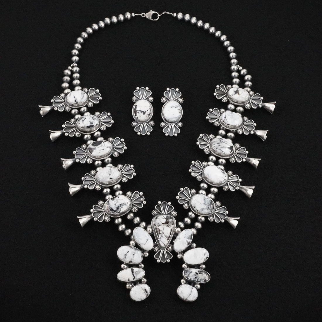 Paul Livingston White Buffalo & Sterling Silver Squash Blossom Set