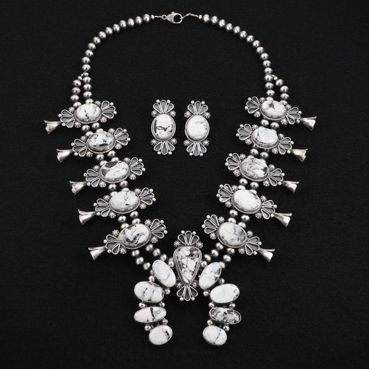 Paul Livingston White Buffalo & Sterling Silver Squash Blossom Set