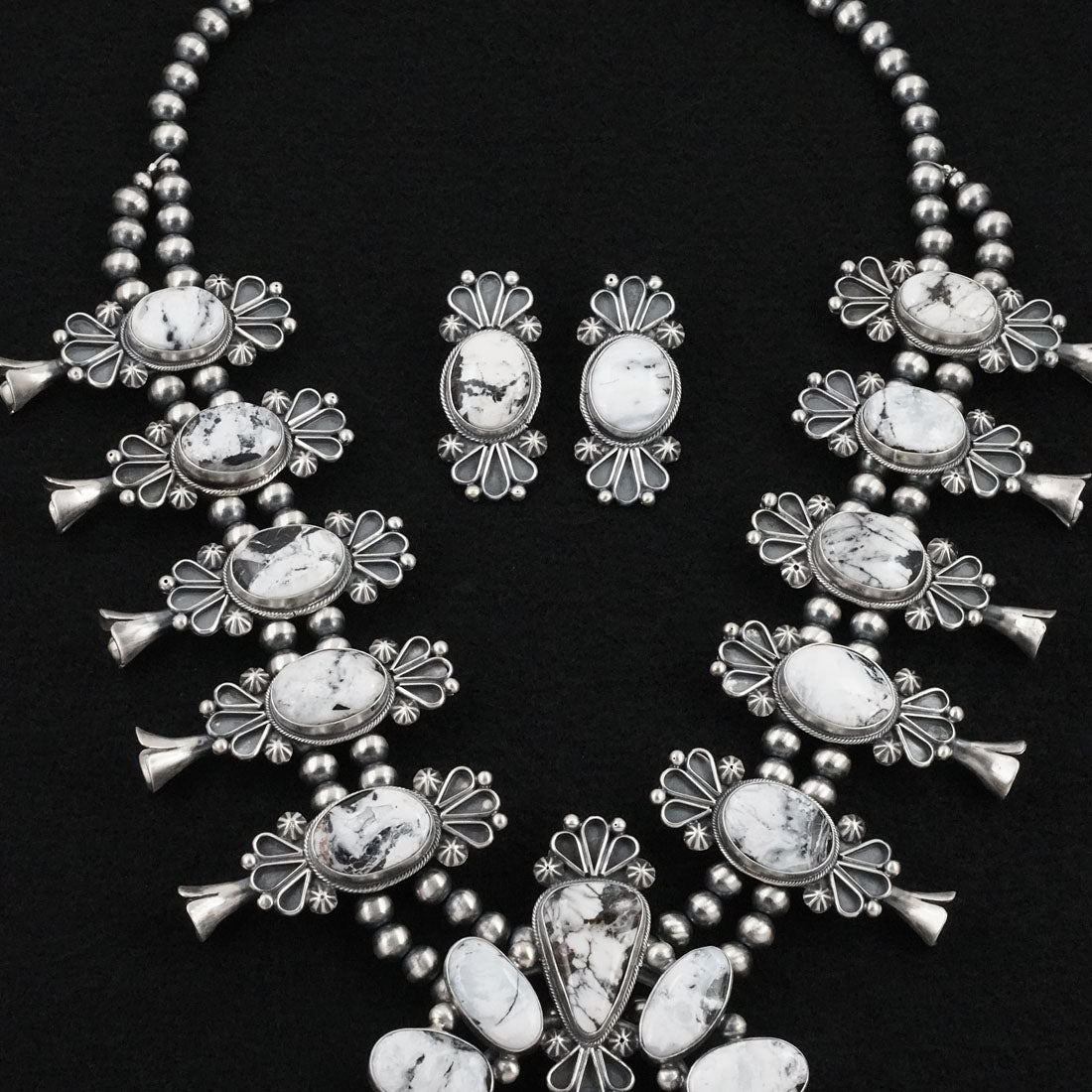 Paul Livingston White Buffalo & Sterling Silver Squash Blossom Set