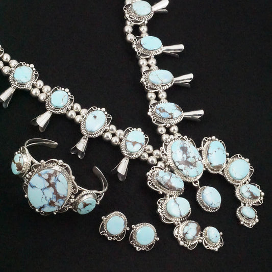 Vernon Johnson Turquoise & Sterling Silver Squash Blossom Set