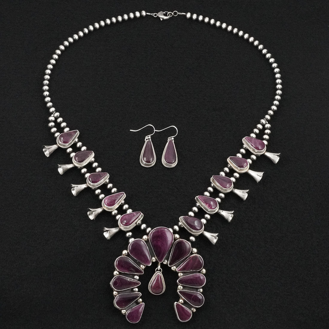Kathleen Livingston Spiny Oyster & Sterling Silver Squash Blossom Necklace & Earrings