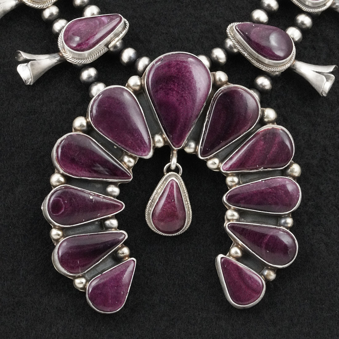 Kathleen Livingston Spiny Oyster & Sterling Silver Squash Blossom Necklace & Earrings