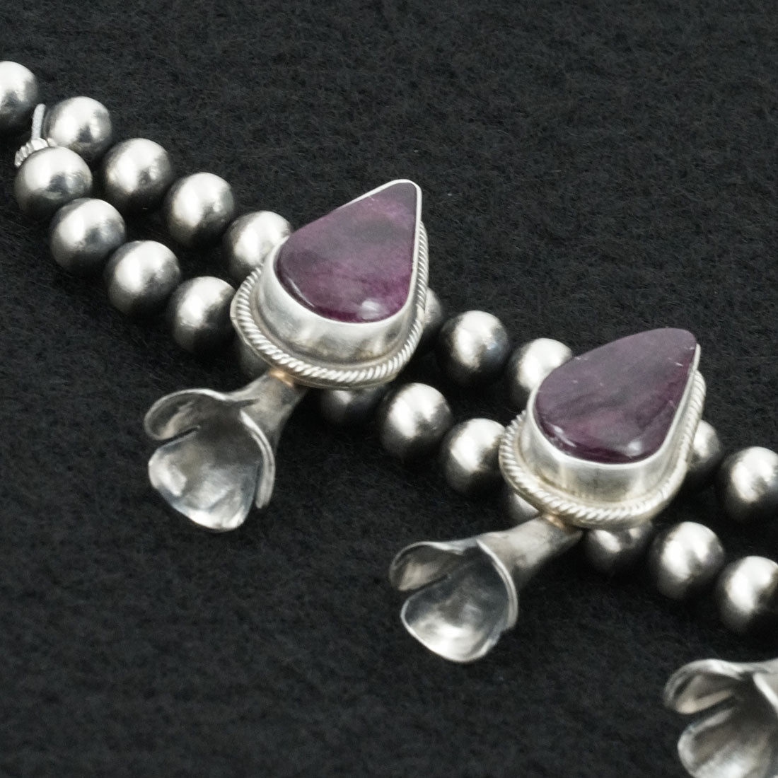 Kathleen Livingston Spiny Oyster & Sterling Silver Squash Blossom Necklace & Earrings