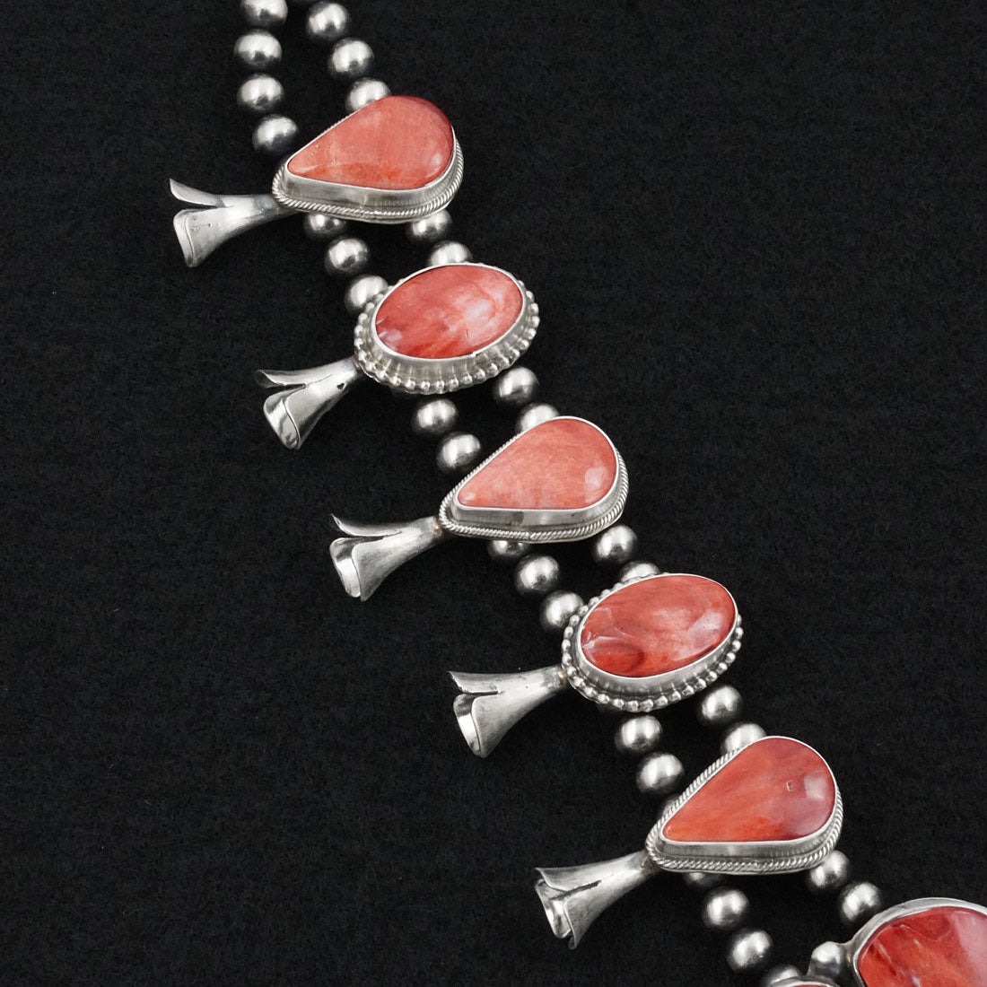 Kathleen Livingston Spiny Oyster & Sterling Silver Squash Blossom Necklace & Earrings