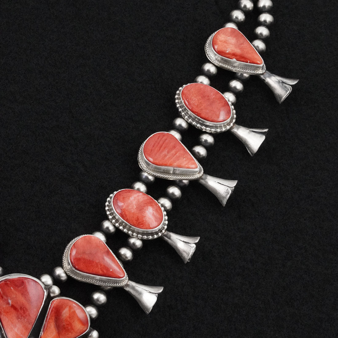 Kathleen Livingston Spiny Oyster & Sterling Silver Squash Blossom Necklace & Earrings