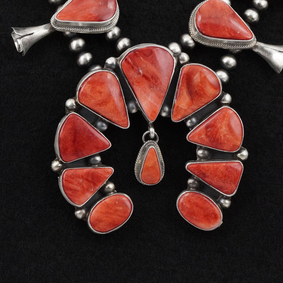 Kathleen Livingston Spiny Oyster & Sterling Silver Squash Blossom Necklace & Earrings
