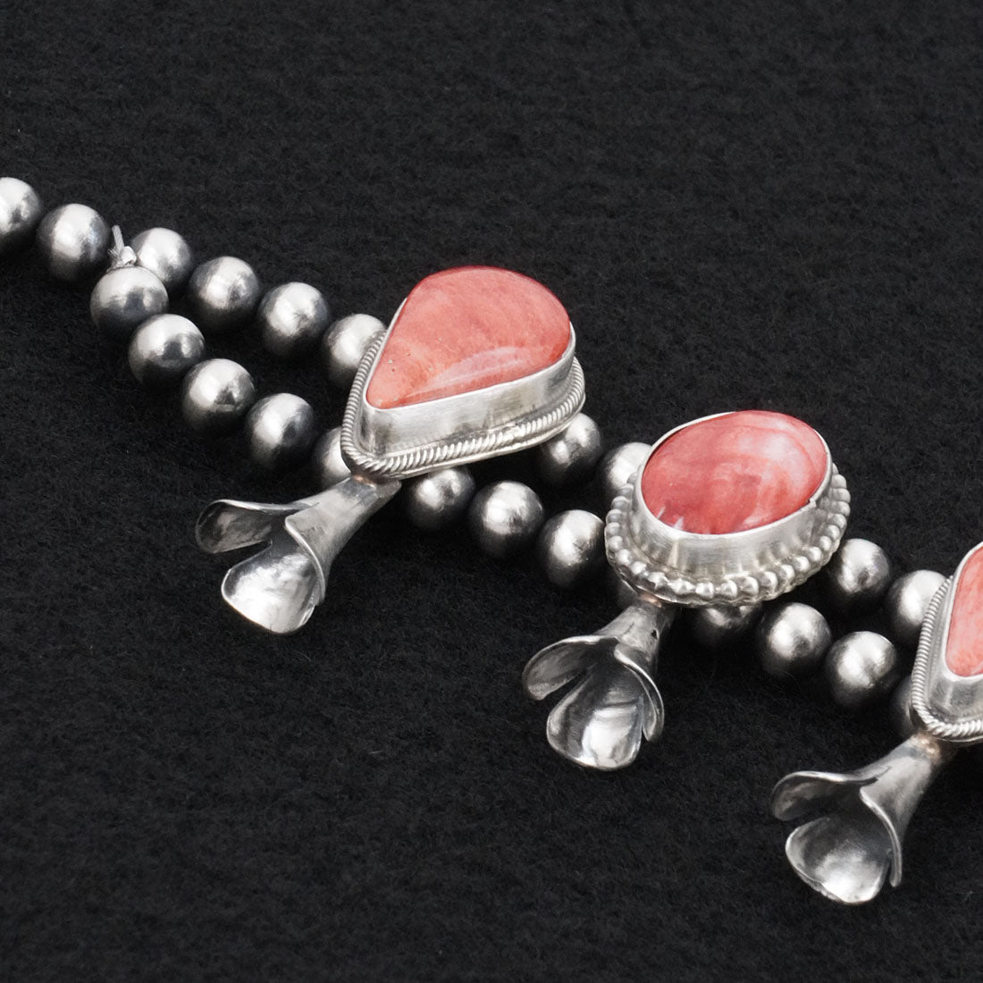 Kathleen Livingston Spiny Oyster & Sterling Silver Squash Blossom Necklace & Earrings