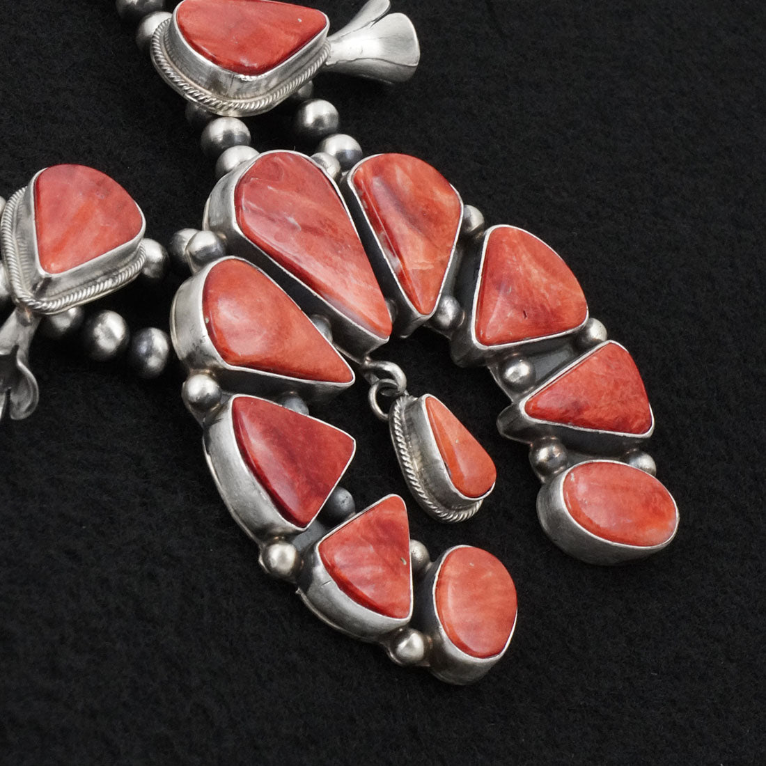 Kathleen Livingston Spiny Oyster & Sterling Silver Squash Blossom Necklace & Earrings