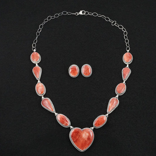 Darrin Livingston Spiny Oyster & Sterling Silver Necklace Set