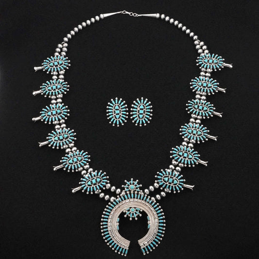 Evonne Hustito Turquoise & Sterling Silver Squash Blossom Set