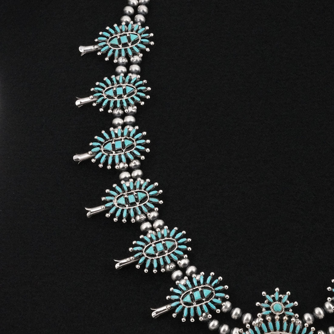 Evonne Hustito Turquoise & Sterling Silver Squash Blossom Set