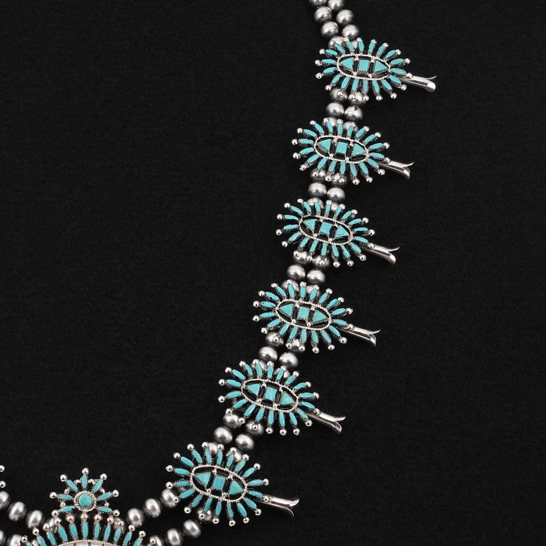 Evonne Hustito Turquoise & Sterling Silver Squash Blossom Set