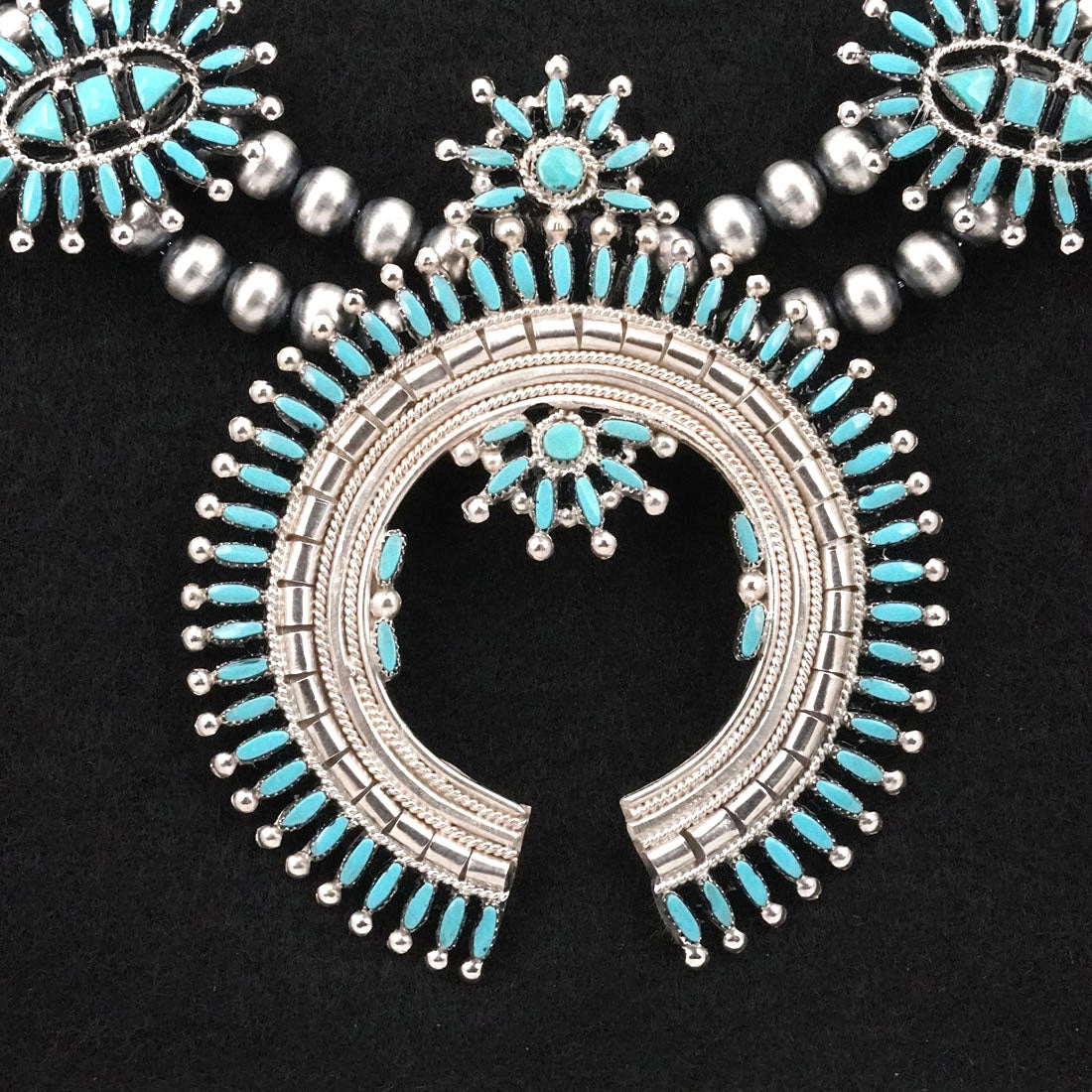 Evonne Hustito Turquoise & Sterling Silver Squash Blossom Set