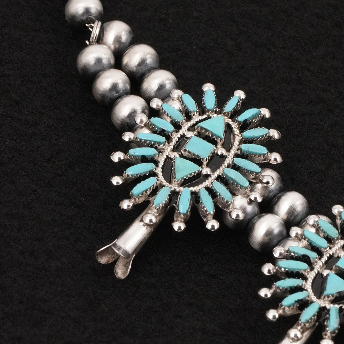 Evonne Hustito Turquoise & Sterling Silver Squash Blossom Set