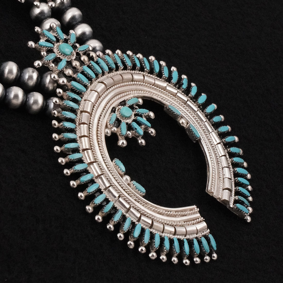 Evonne Hustito Turquoise & Sterling Silver Squash Blossom Set