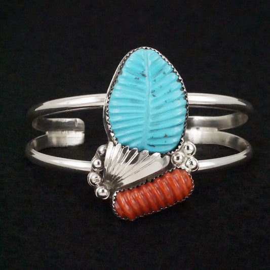 Lyolita Tsattie Turquoise, Coral & Sterling Silver Bracelet