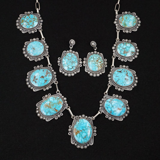 Raymond Delgarito Turquoise & Sterling Silver Necklace Set