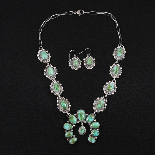 Kathleen Livingston Turquoise & Sterling Silver Squash Blossom Set