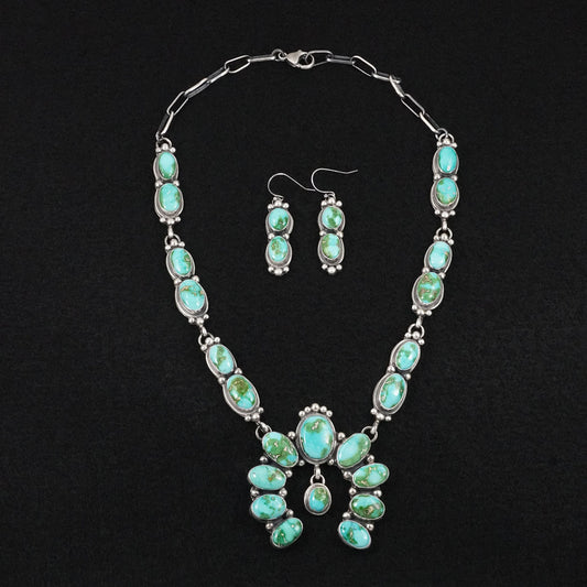 Kathleen Livingston Turquoise & Sterling Silver Squash Blossom Set