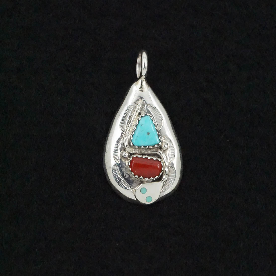 Joy Calavaza Turquoise, Coral & Sterling Silver Pendant