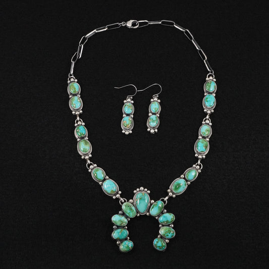 Kathleen Livingston Turquoise & Sterling Silver Squash Blossom Set