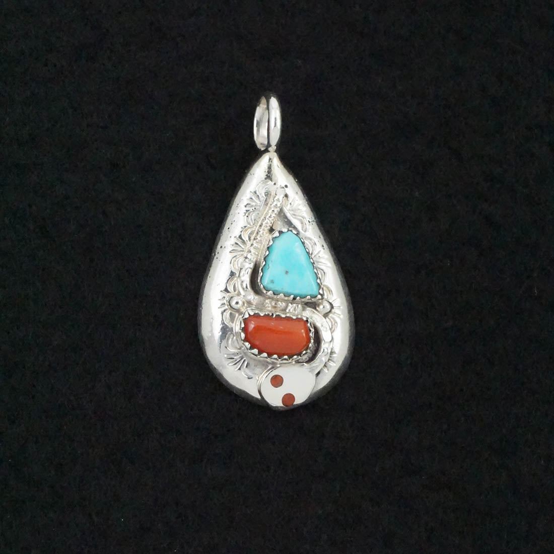 Joy Calavaza Turquoise, Coral & Sterling Silver Pendant