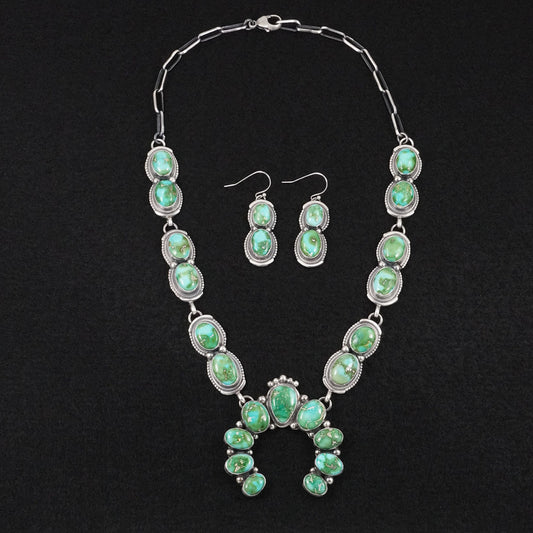 Kathleen Livingston Turquoise & Sterling Silver Squash Blossom Set