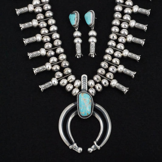 Chris Hale Turquoise & Sterling Silver Squash Blossom Set