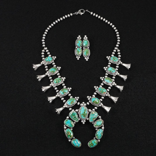 Darrin Livingston Turquoise & Sterling Silver Squash Blossom Set