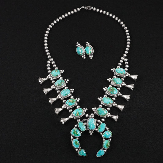 Darrin Livingston Turquoise & Sterling Silver Squash Blossom Set