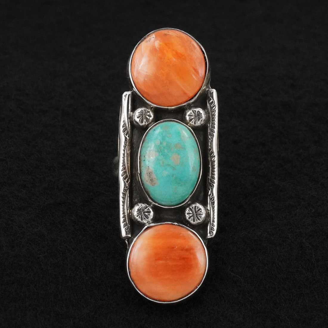 Priscilla Reeder Turquoise, Spiny Oyster & Sterling Silver Ring Size 7.5