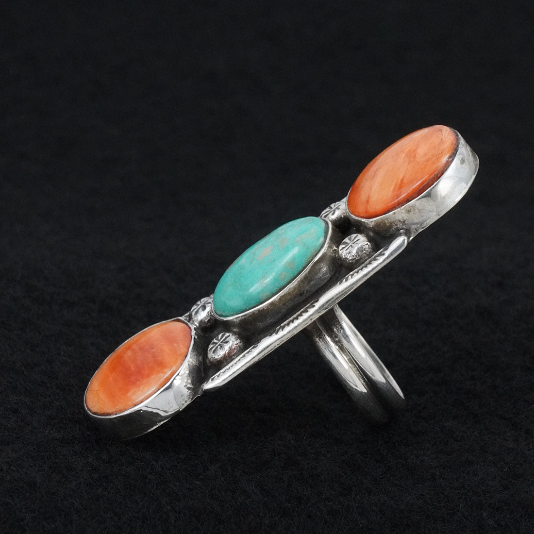 Priscilla Reeder Turquoise, Spiny Oyster & Sterling Silver Ring Size 7.5