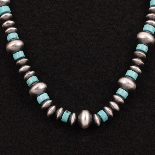 Crystal Haley Turquoise & Sterling Silver Navajo Pearl Necklace 18"