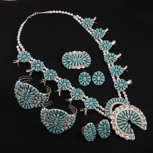 Justina Wilson Turquoise & Sterling Silver Squash Blossom Set