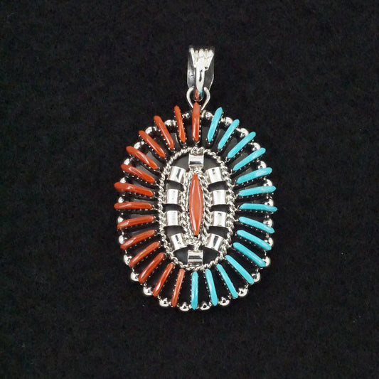 Edmund Cooeyate Turquoise, Coral & Sterling Silver Pendant