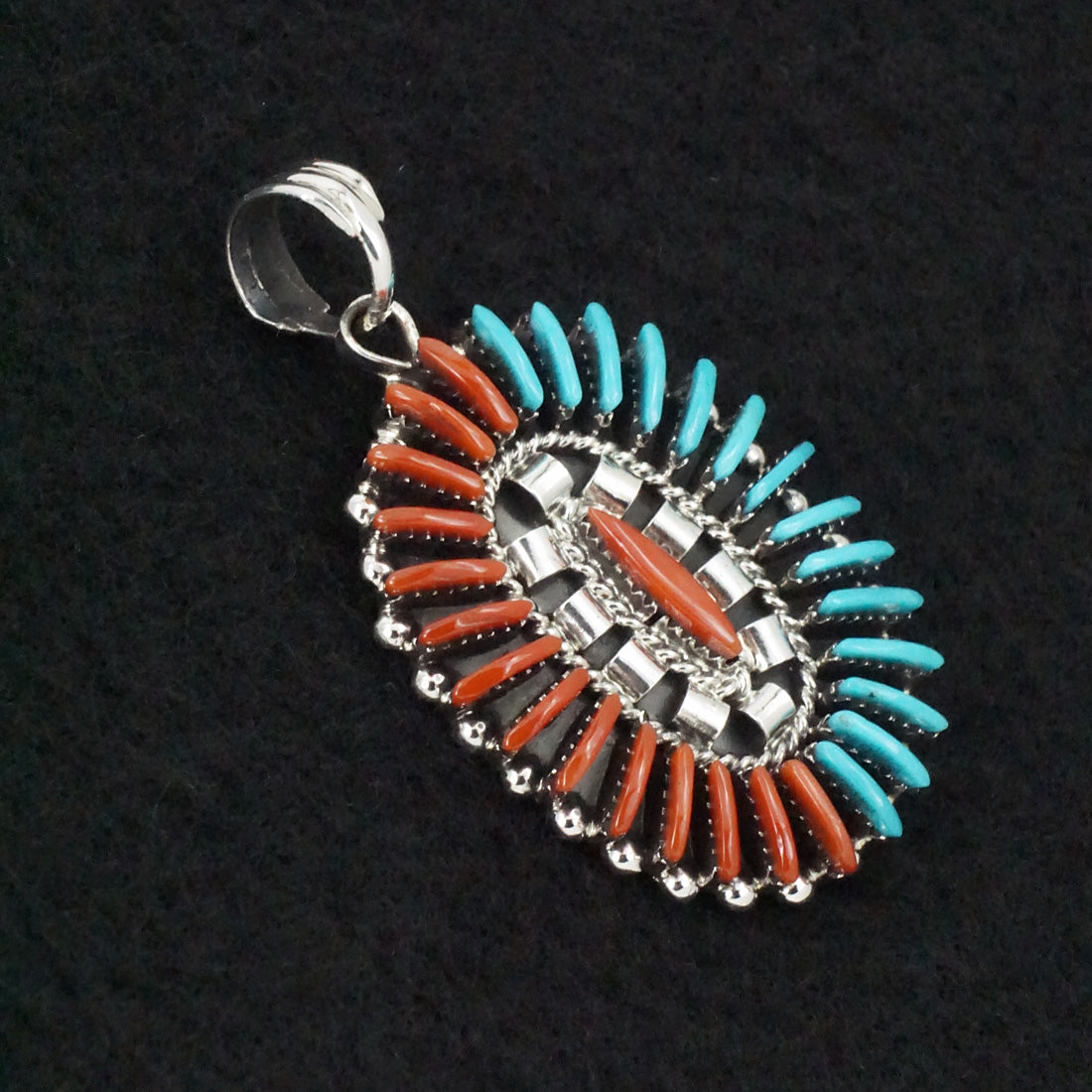 Edmund Cooeyate Turquoise, Coral & Sterling Silver Pendant