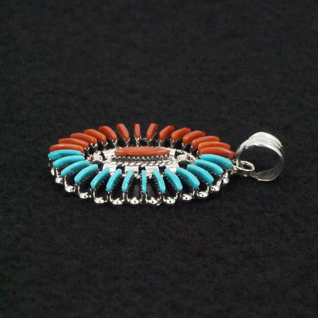 Edmund Cooeyate Turquoise, Coral & Sterling Silver Pendant